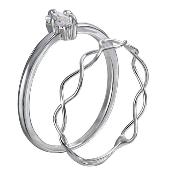 LC Lauren Conrad Silver Tone Wavy &
Cubic Zirconia Ring Duo Set, Size: 7 - Picture 1 of 4